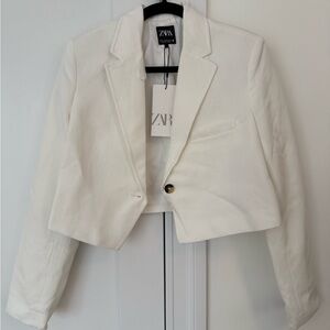 Zara White Cropped Blazer